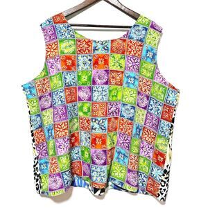 Jordan 90s Y2K Reversible Sleeveless Boat Neck Top Animal Print Floral Womens 3X